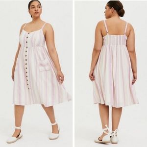 Torrid pink and white stripe linen dress
